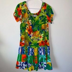 Jams World Tropical Mini Dress Bright Floral/Fruit Print SIZE LARGE